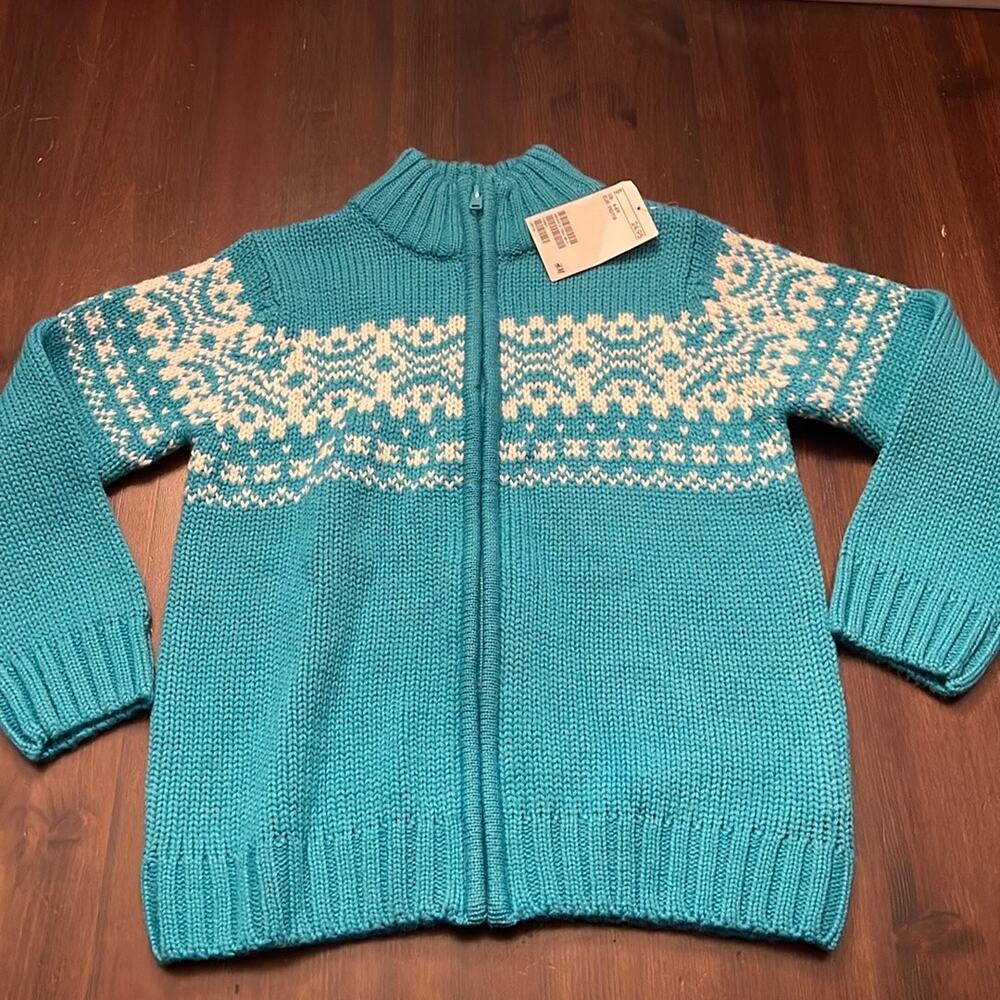 H&M Kids Fair Isle Sweater Zip Cardigan Blue Wool Blend 4-6Y NWT